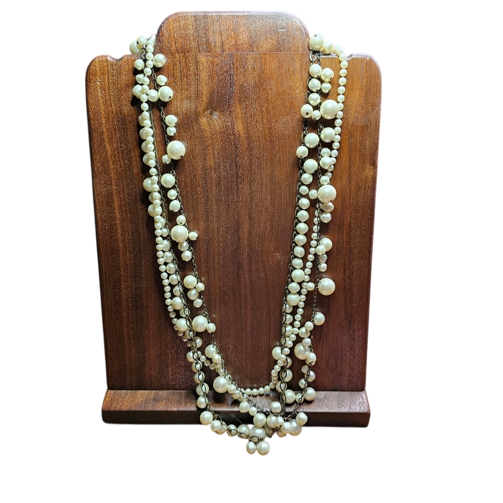 Talbots 3 Strand Chunky Faux Pearl Statement Necklace